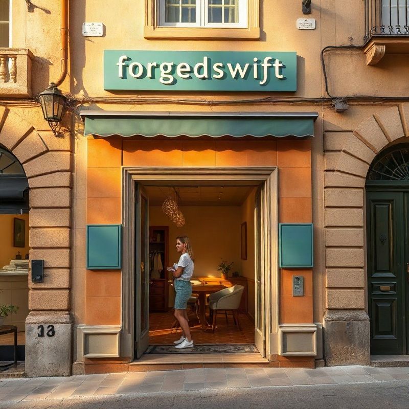 Fachada de la tienda Forgedswift en la Calle Mayor de Murcia con puerta abierta